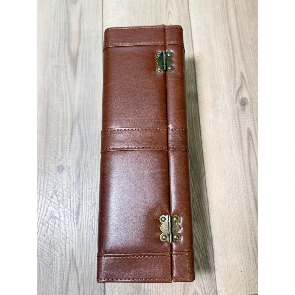 Vintage Brown Faux Leather Single Bottle Wine Carrier Case Brass Latch Travel